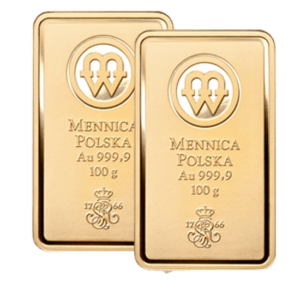 Zestaw 2x 100g sztabki złota Mennicy Polskiej