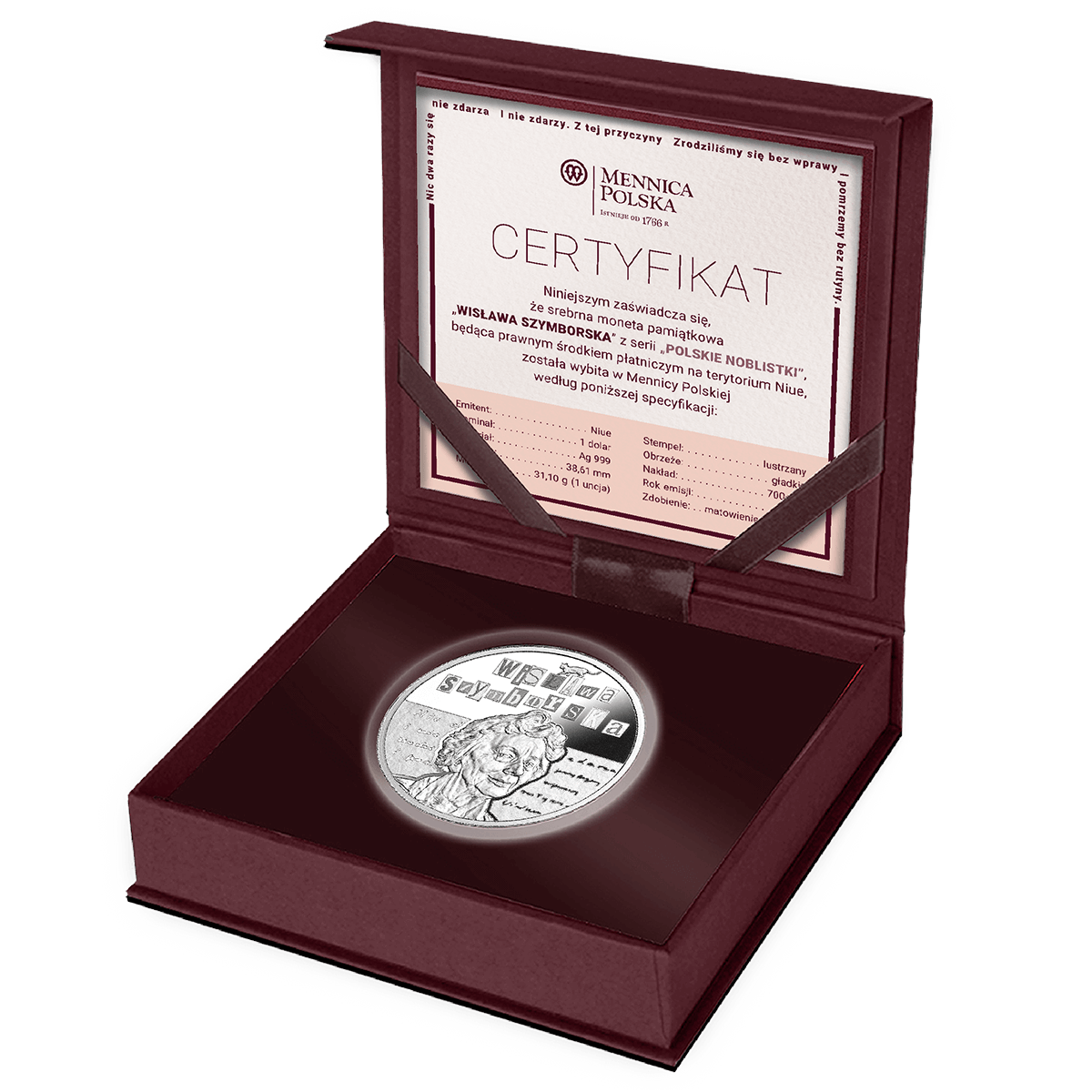 Wisława Szymborska, pudełko z certyfikatem