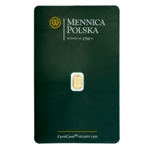 Certicard sztabka złota Mennicy Polskiej 0,25g