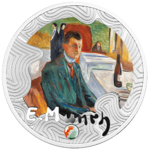 Edvard Munch, Autoportret z butelką wina, 500 franków CFA, rewers