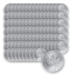 Zestaw 100 x Liść Klonowy 1 oz - Srebrna moneta bulionowa