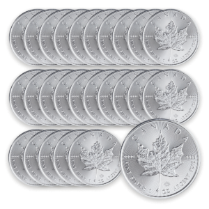 Zestaw 25 x Liść Klonowy 1 oz - Srebrna moneta bulionowa