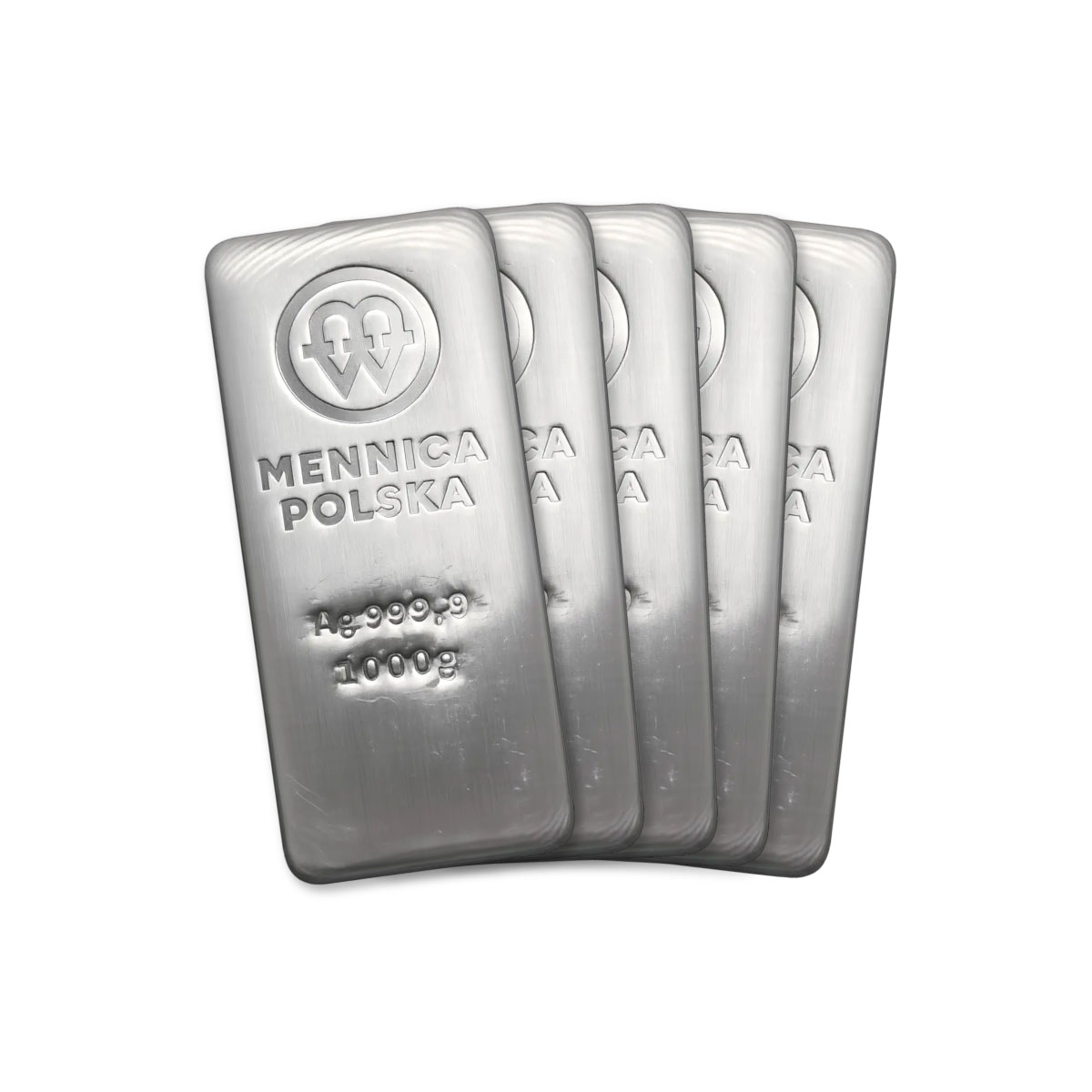 Zestaw 5 sztabek 1000 g Ag – Sztabki srebra Mennicy Polskiej