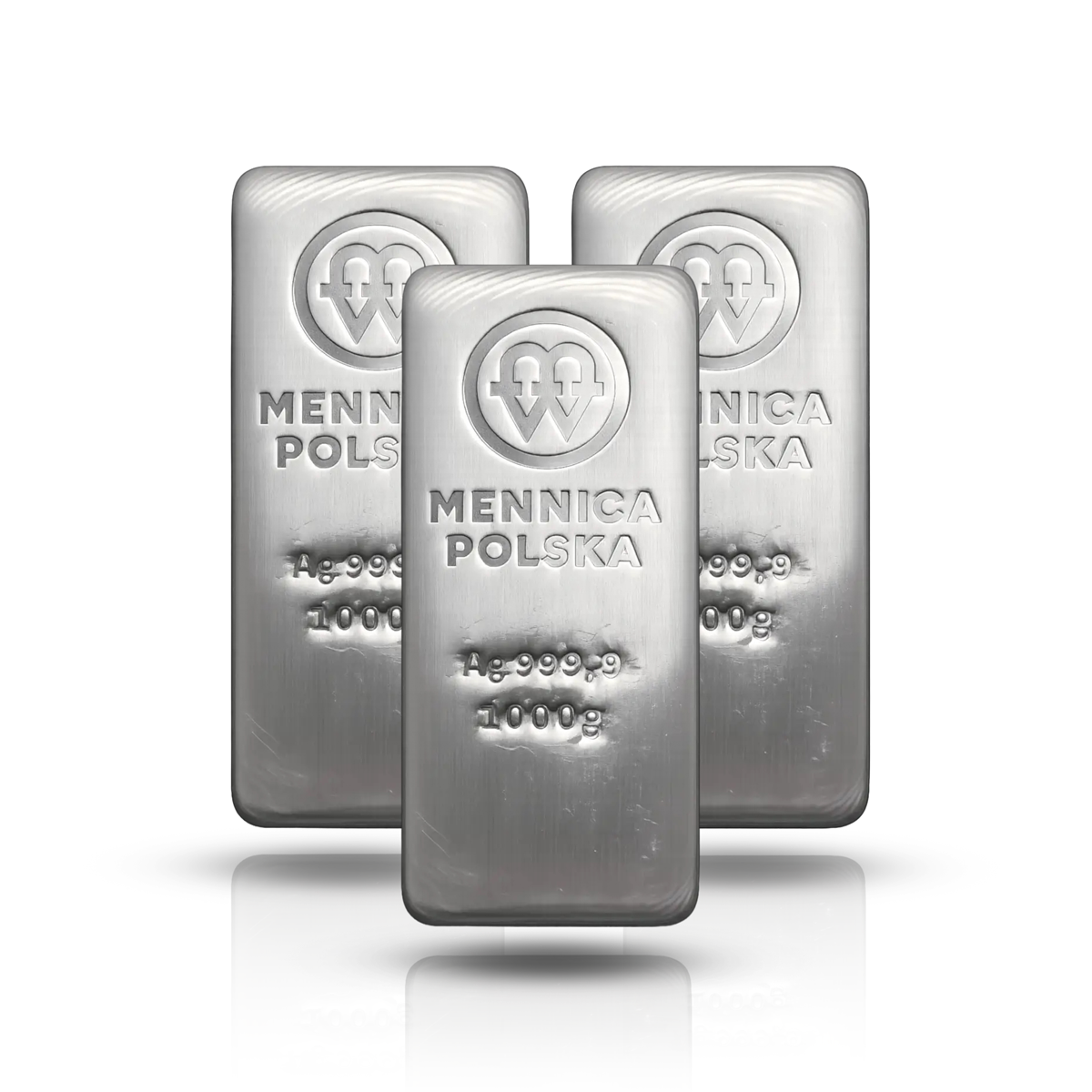 Zestaw 3 sztabek 1000 g Ag – Sztabki srebra Mennicy Polskiej