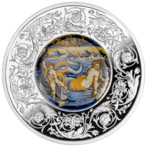 Majolika - Wenus z Amorem płynący na delfinach, 5 Euro, rewers