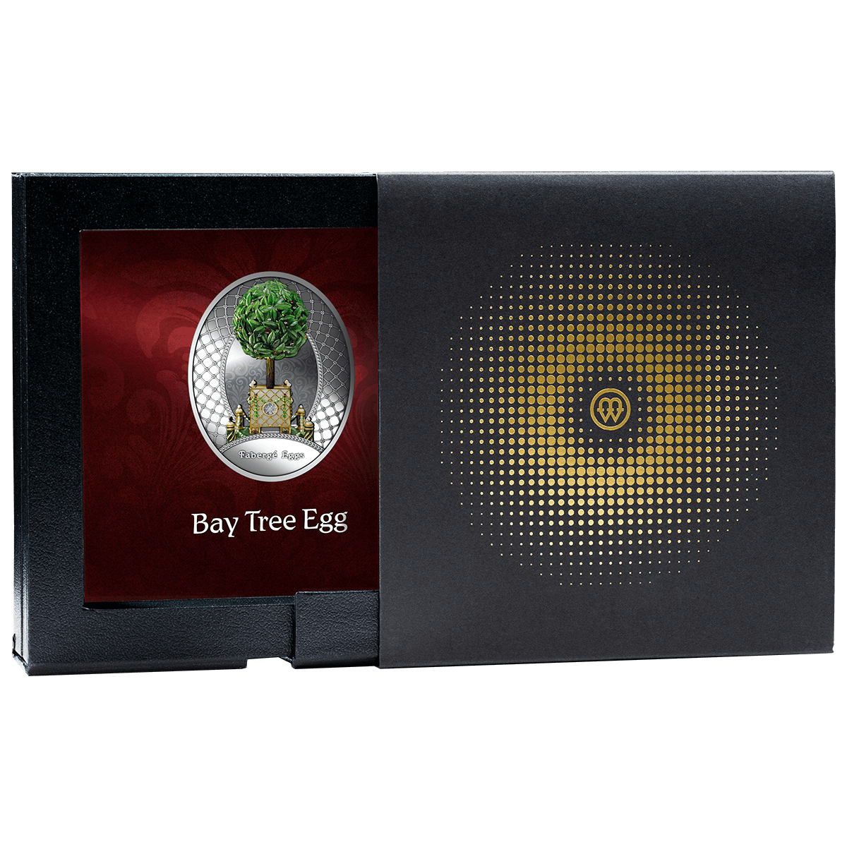 Bay_Tree_Egg_obverse_box Jajo z drzewkiem pomarańczy, 1 dolar, Seria: Jaja Faberge, pudełko