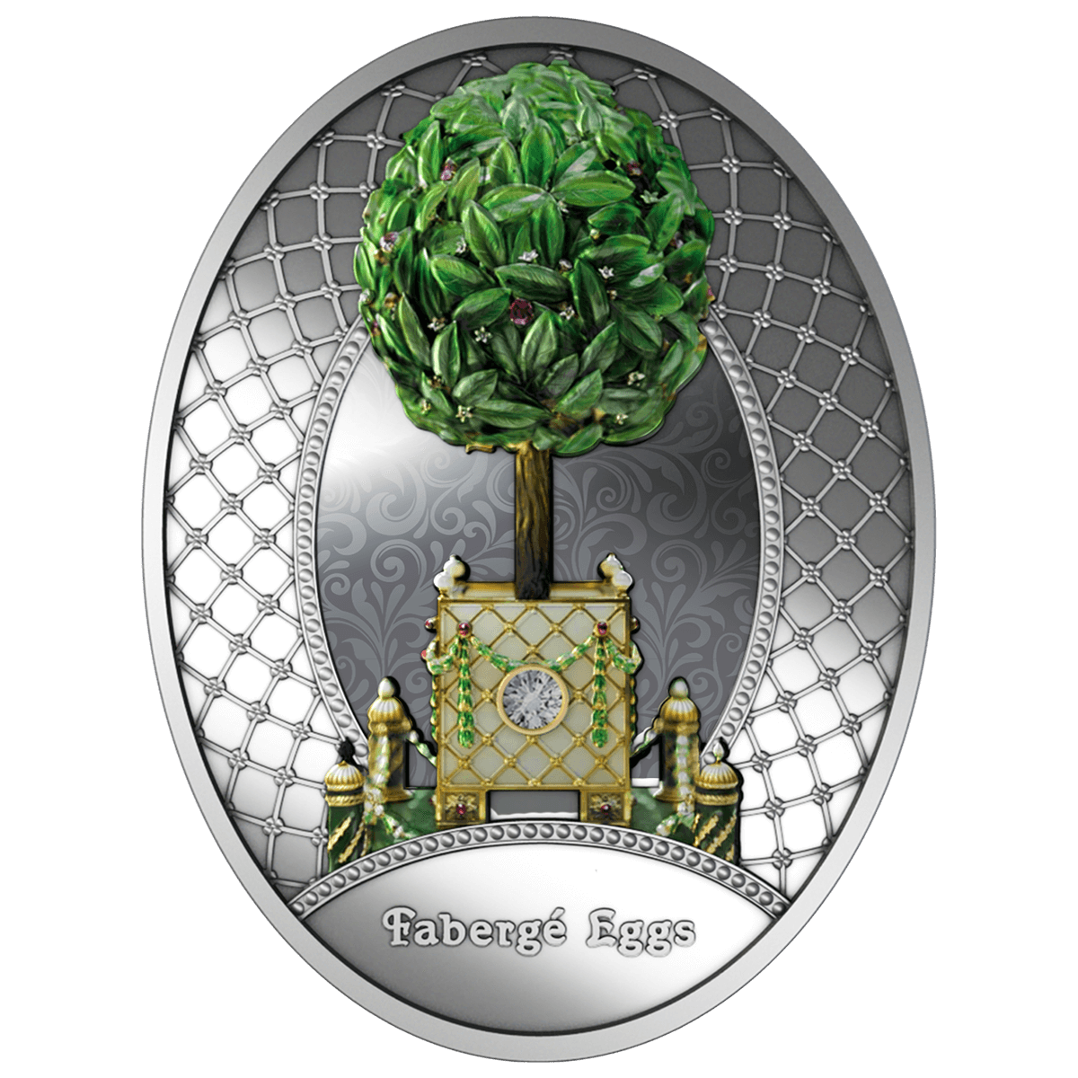 Bay_Tree_Egg_reverse Jajo z drzewkiem pomarańczy, 1 dolar, Seria: Jaja Faberge, rewers