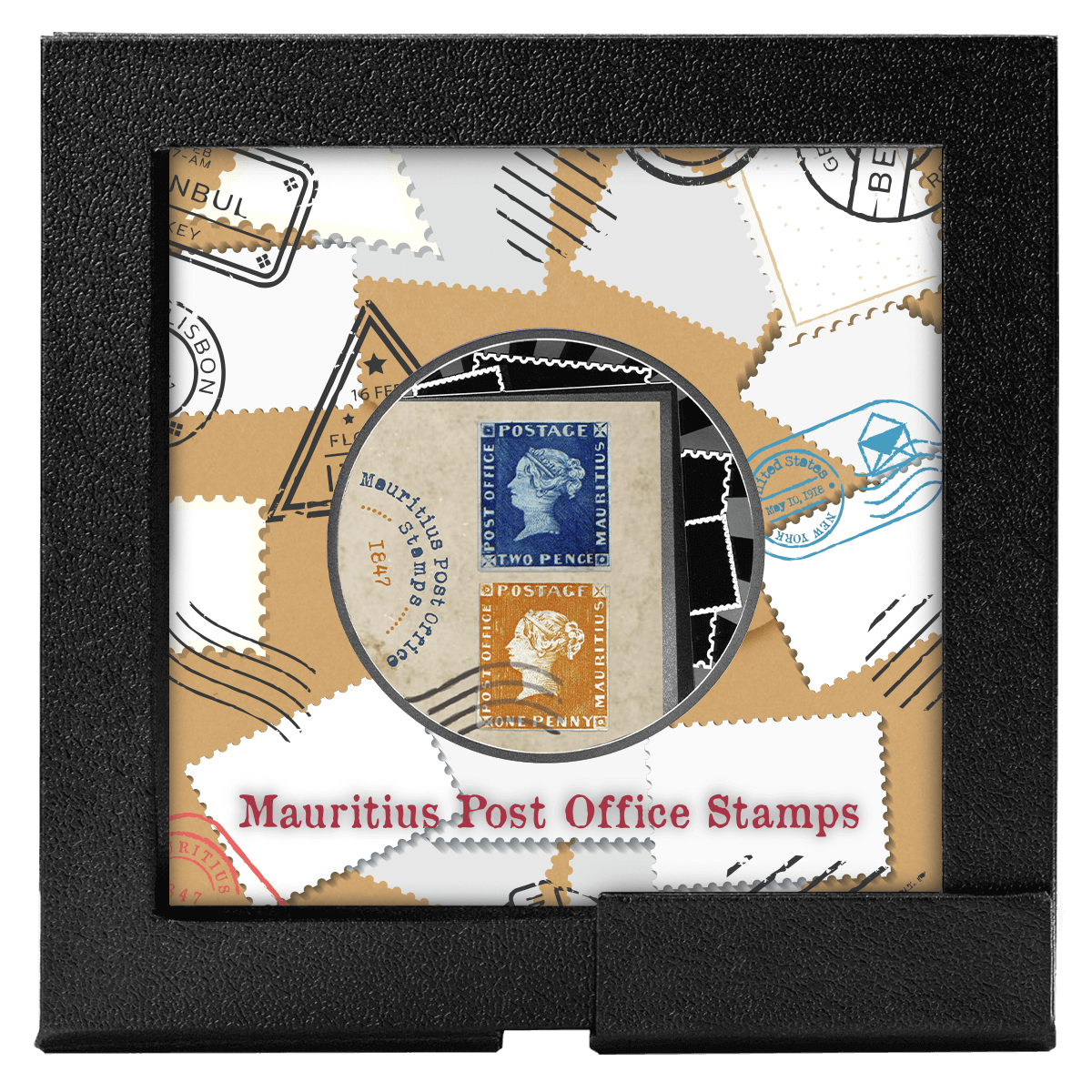 Mauritius Post Office_box_2 Znaczek Mauritius Post Office, 500 franków CFA, Seria: Najdroższe znaczki świata, pudełko