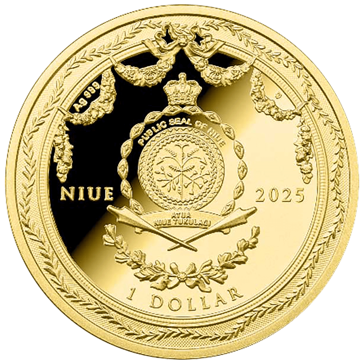 GOLDEN TABLE CLOCK_obverse Złoty Zegar Stołowy, 1 dolar, awers