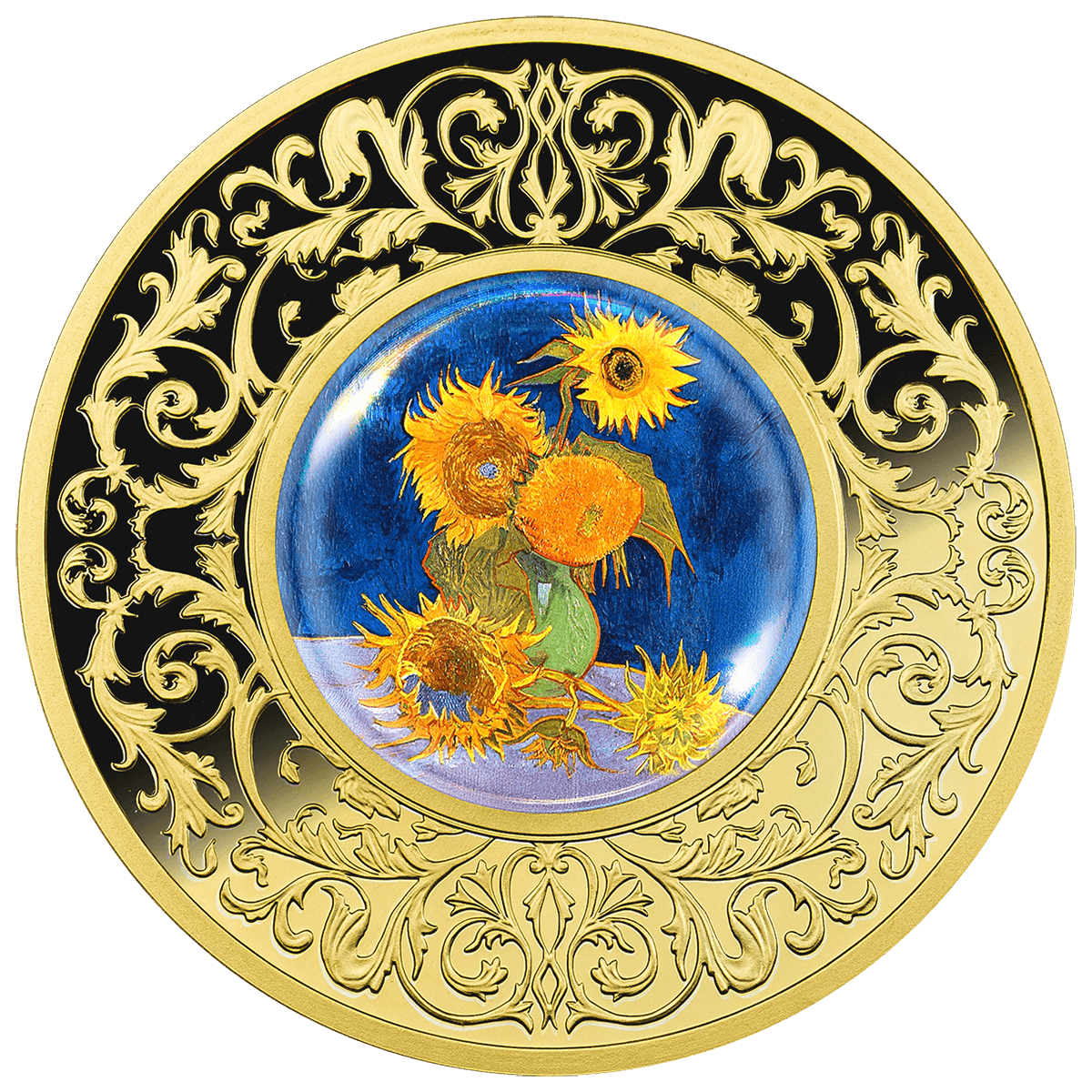 Vincent van Gogh, Słoneczniki, 500 franków CFA, Seria: Kwiaty w malarstwie, rewers