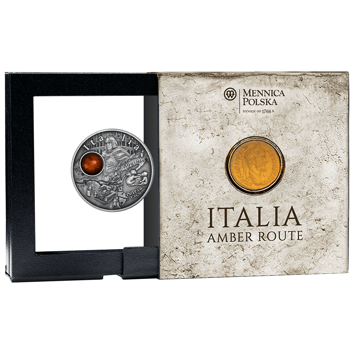 Amber_Route_Italia_box Italia, 1 dolar, Seria: Szlak Bursztynowy, pudełko