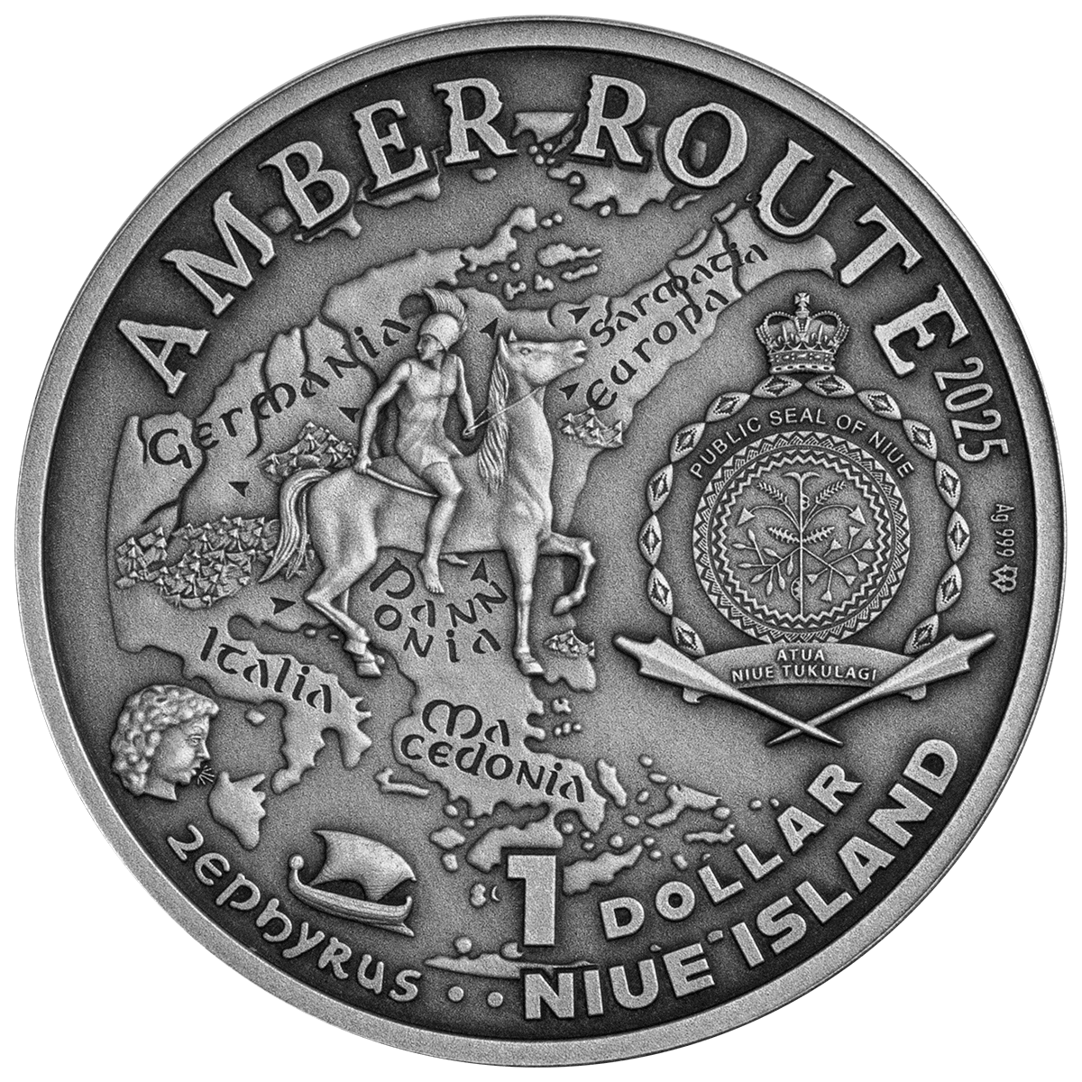 Amber_Route_Italia_obverse Italia, 1 dolar, Seria: Szlak Bursztynowy, awers