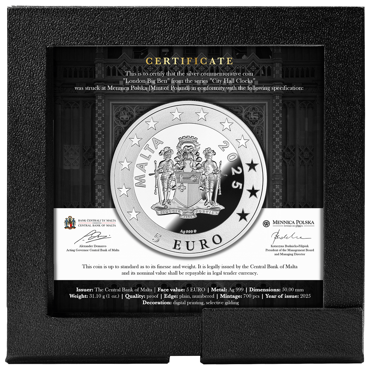 CITY HALL CLOKS - LONDON_BIG BEN_box (1) Zegar Londyn Big Ben, 5 Euro, Seria: Zegary Ratuszowe, pudełko