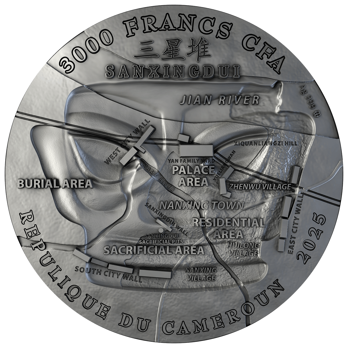 MASK OF THE ANCIENT SHU KINGDOM_OBVERSE Maska Królestwa Shu, 3000 franków CFA, awers