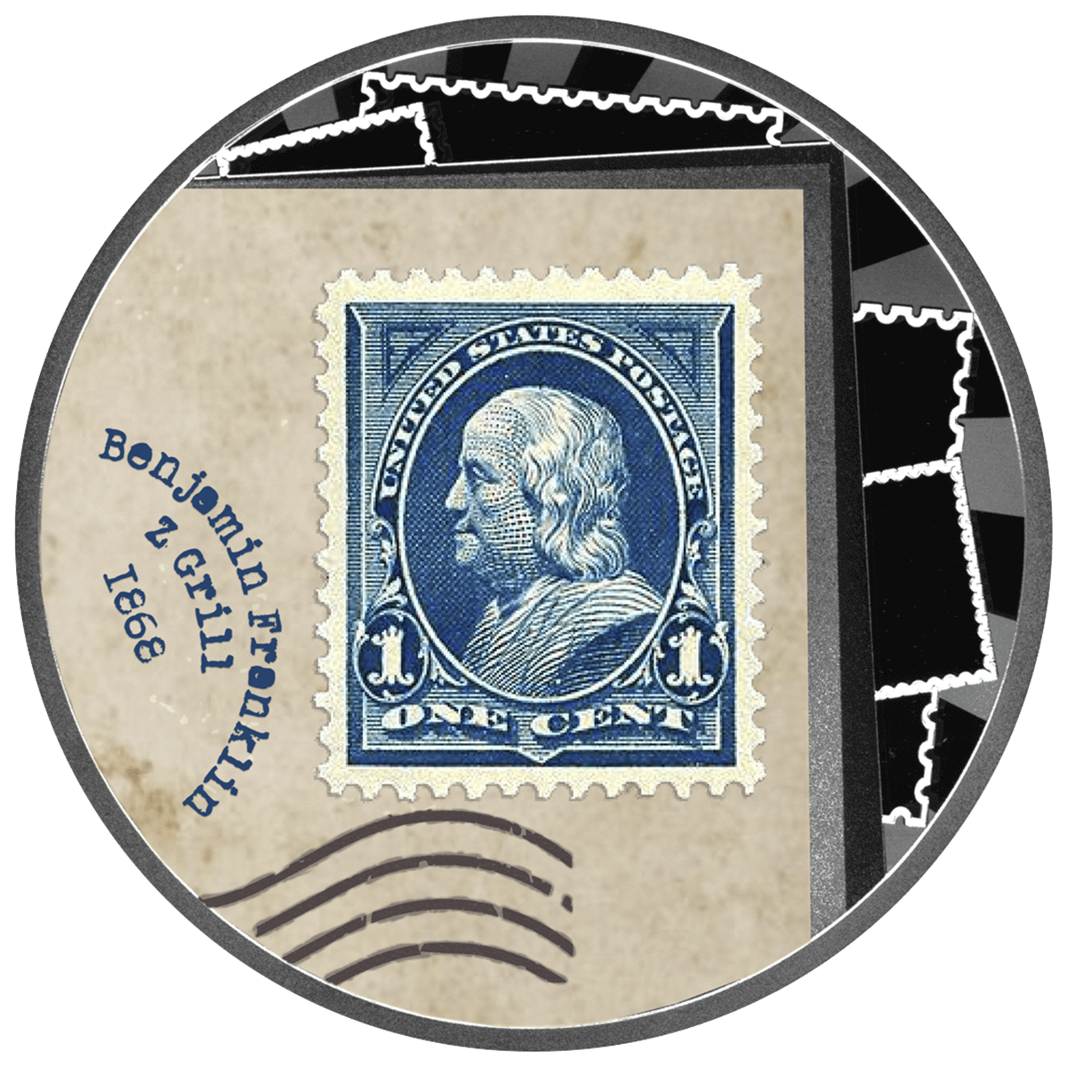 Znaczek Benjamin Franklin "Z- Grill", 500 franków CFA, Seria: Najdroższe znaczki świata, rewers