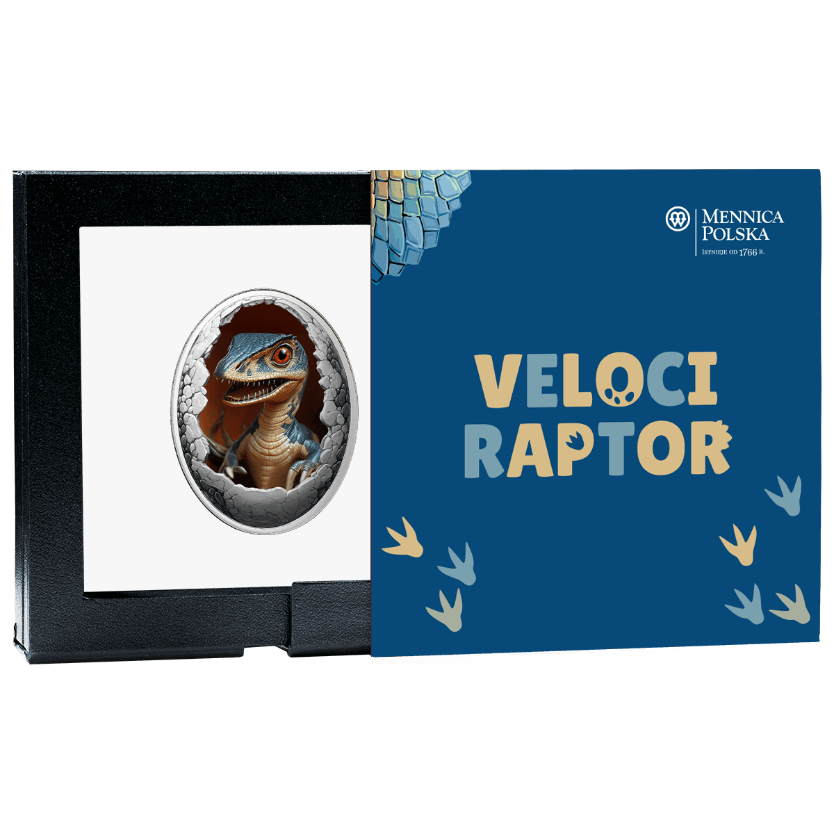 Welociraptor, 500 franków CFA, Seria: Dinozaury, pudełko