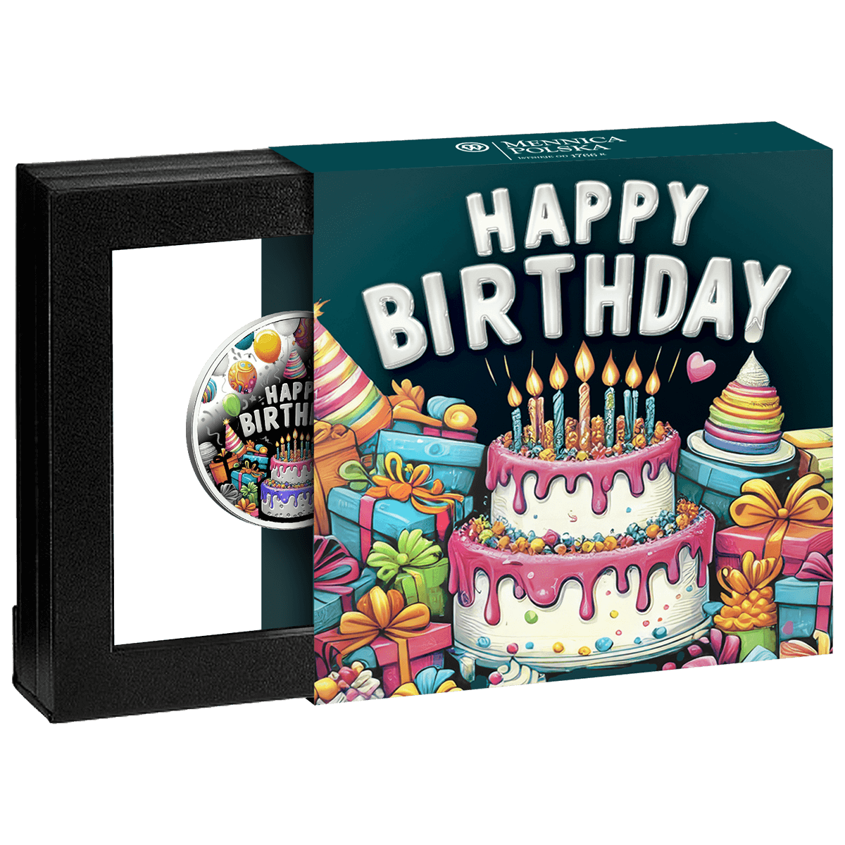 Happy Birthday_obverse_box Moneta urodzinowa, 500 franków CFA, pudełko