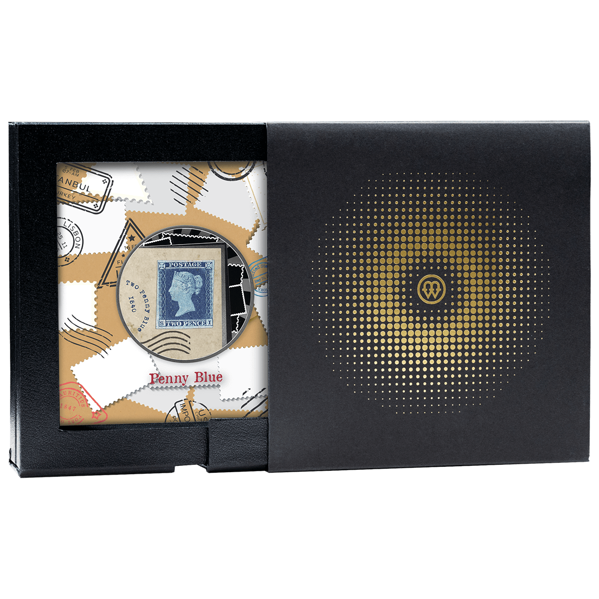 Penny Blue_box Znaczek Penny Blue, 500 franków CFA, Seria: Najdroższe znaczki świata, pudełko