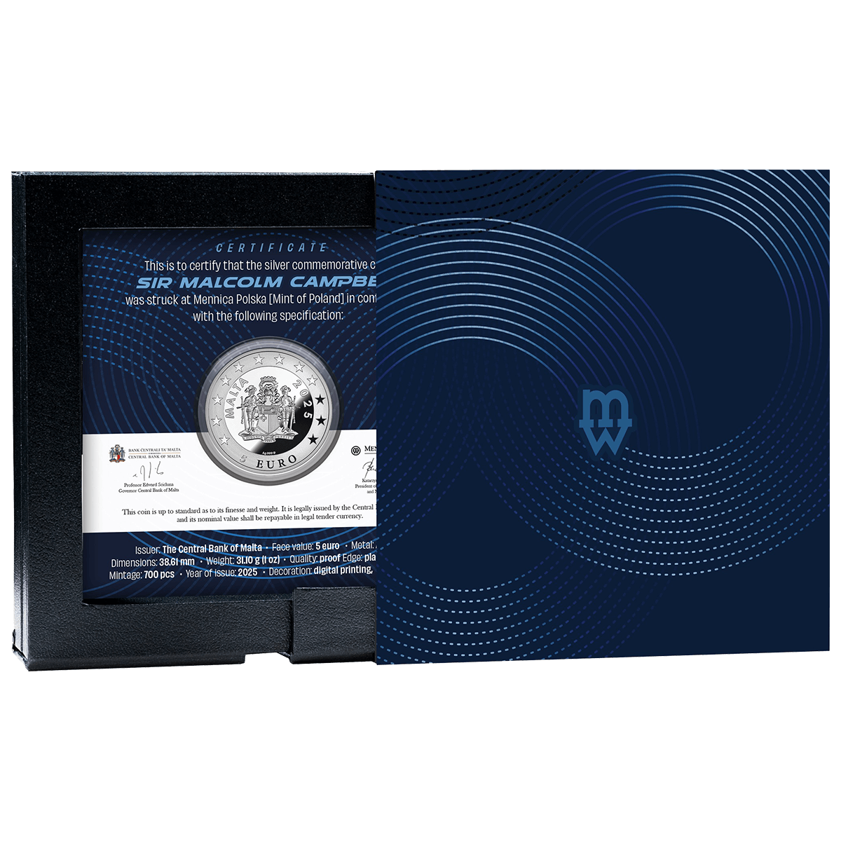 Sir Malcolm Campbell – Speed Record, 5 Euro, pudełko