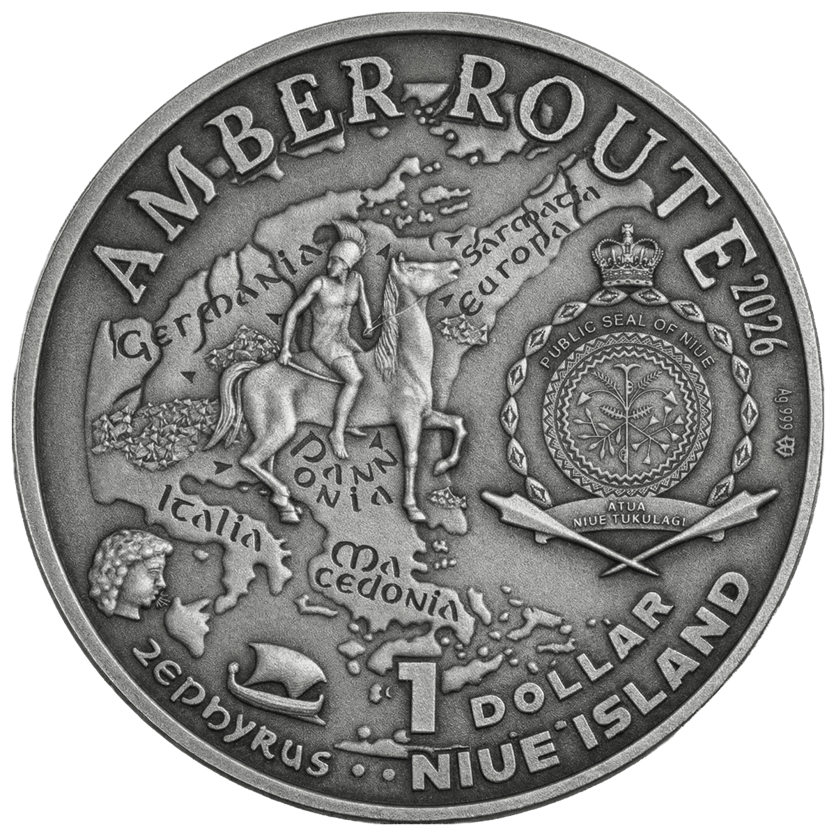 Amber_Route_Magyarorszag_obverse Węgry, 1 dolar, Seria: Szlak Bursztynowy, awers